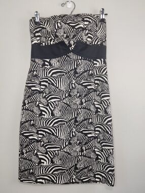 Trina Turk Zebra Stampede Strapless Sheath Carolyn Dress Black White Sz 6 NWT